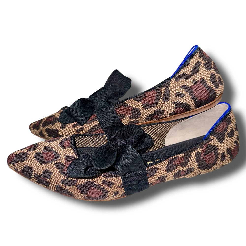 Rothys The Mary Jane Wildcat Leopard Print Pointed Toe Flats Shoes Womens Size 9